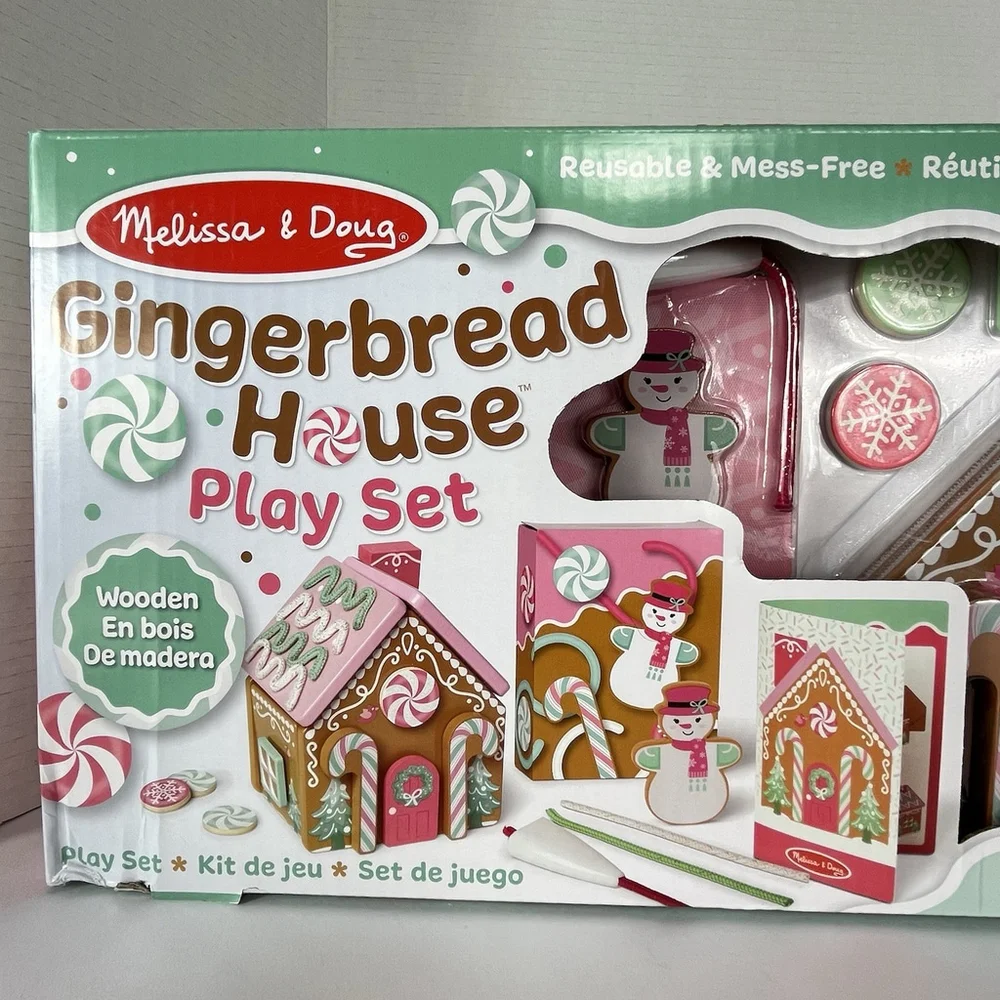 GINGERBREAD HOUSE PLAYSET- PINK Melissa & Doug - Wooden 38 Pieces CHRISTMAS 2025